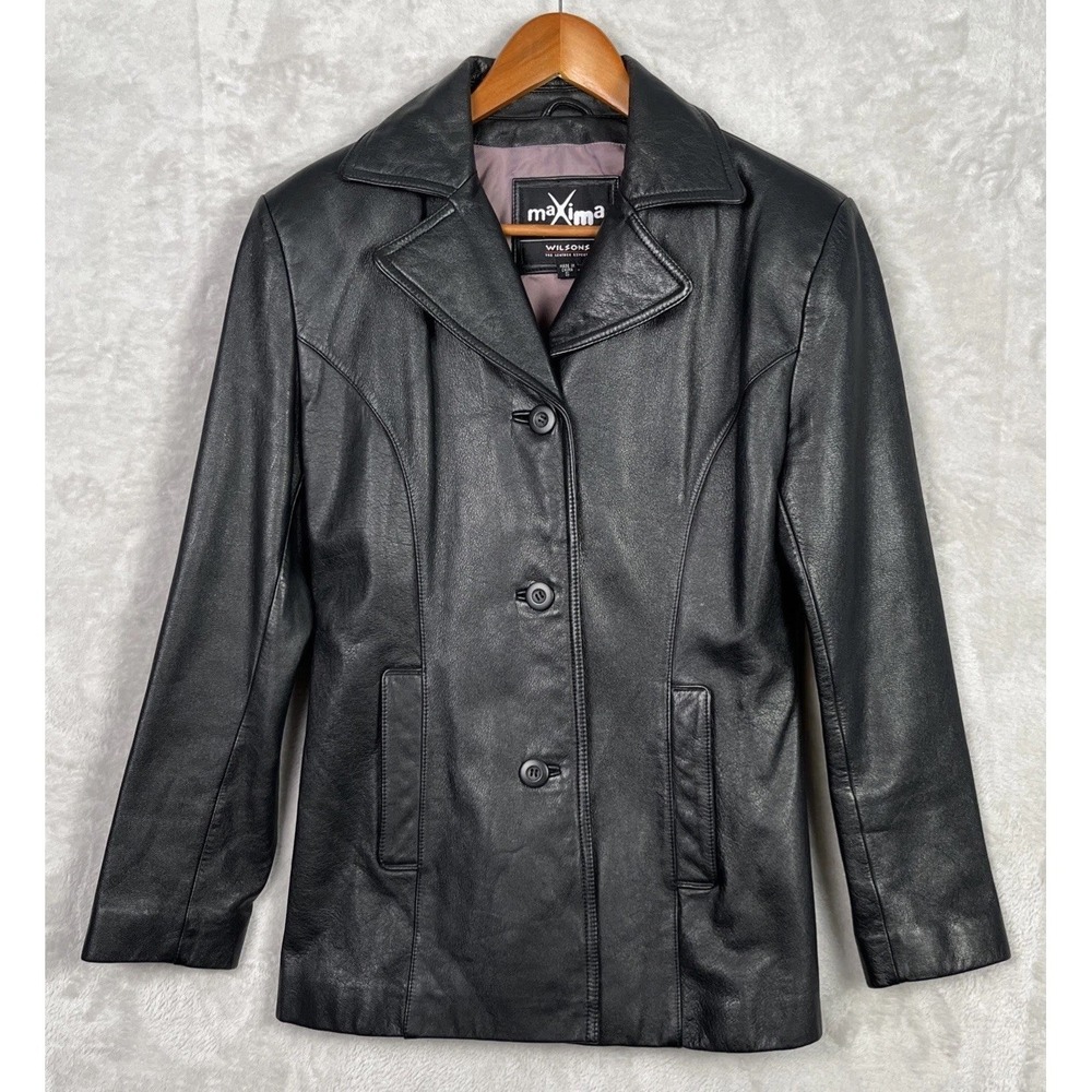 Vintage Y2K Womens Leather Jacket Wilsons Maxima Black Small Soft Fitted Quality